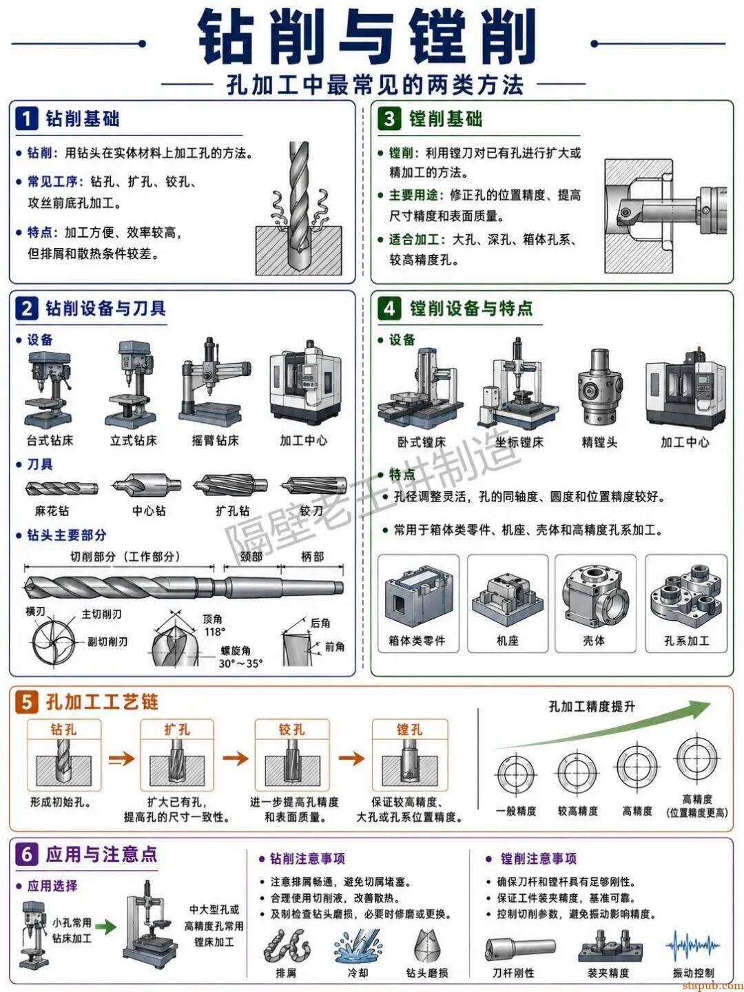 机械加工知识：车、铣、钻、镗、磨、刨、插、铸、锻、焊、热处理、钳工