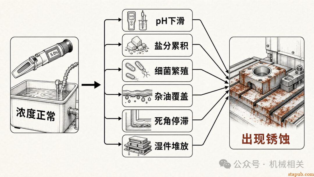 为什么切削液浓度正常，机床和工件还是会生锈？